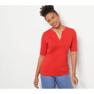Maya J Women's Top Sz XL Essentials Pima Cotton Split Neck Red A487134